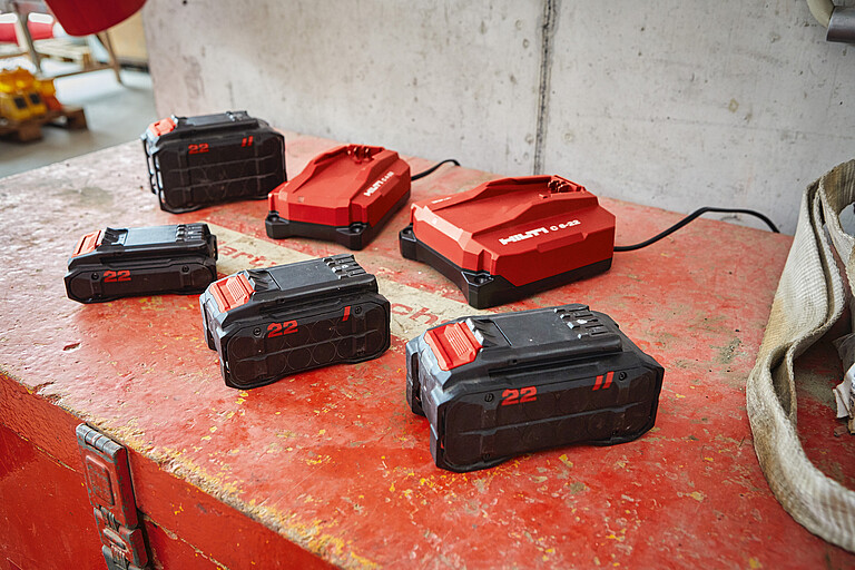 Photo: Hilti: Six Hilti gadgets laying on top of a box