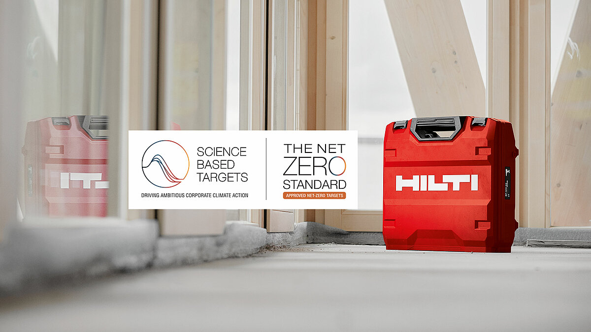 Photo: Hilti: A red Hilti case on the floor, reflection in the glass window