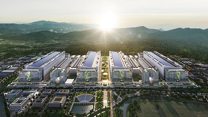 Aerial view of SK Hynix, an engineering and construction company in South Korea.
