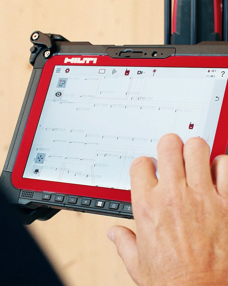 Hilti tablet screen with a system for precise digital planning.